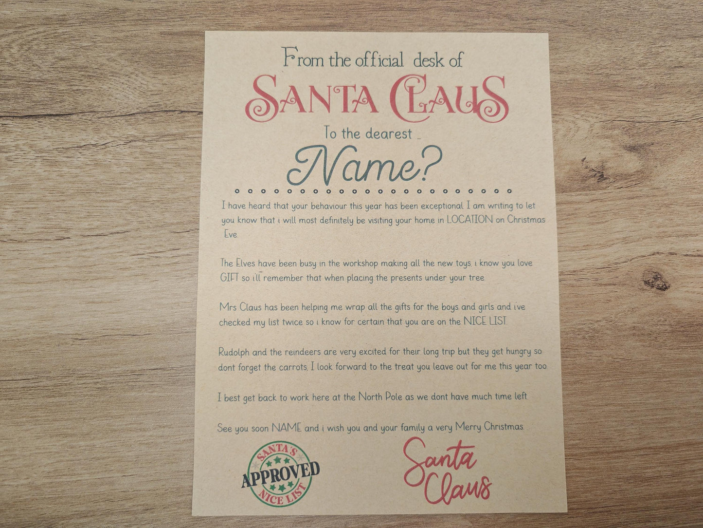 Personalised Christmas Letter from Santa clause and Nice List certificate.