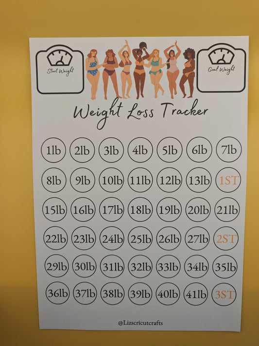 Weight loss target Tracker chart - gold stars included to mark your progress