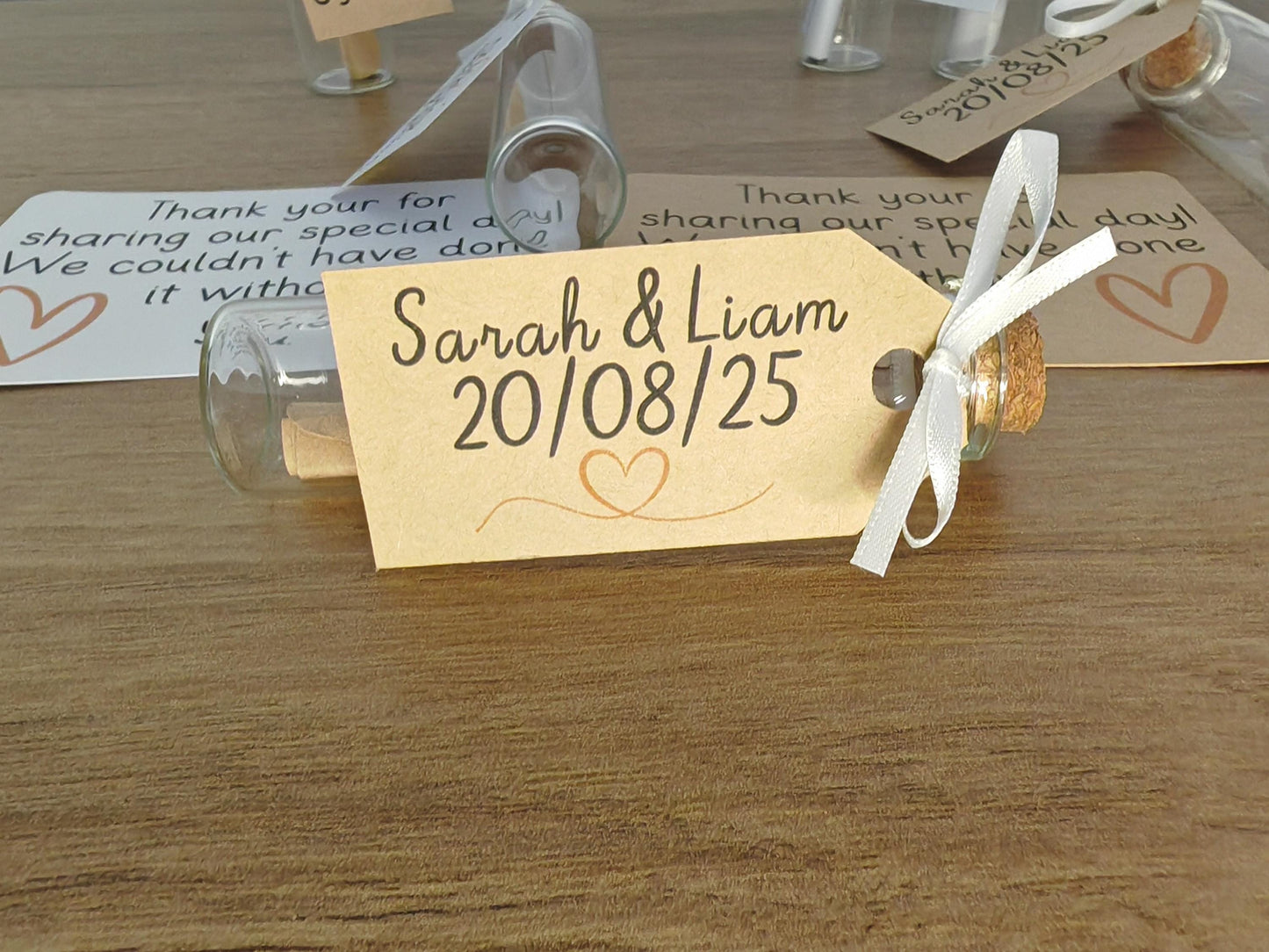 Message in a bottle - glass wedding favour with tag