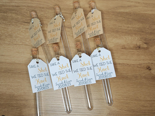 Take a shot, We tied the knot Wedding favour. shot glass test tube 25ml