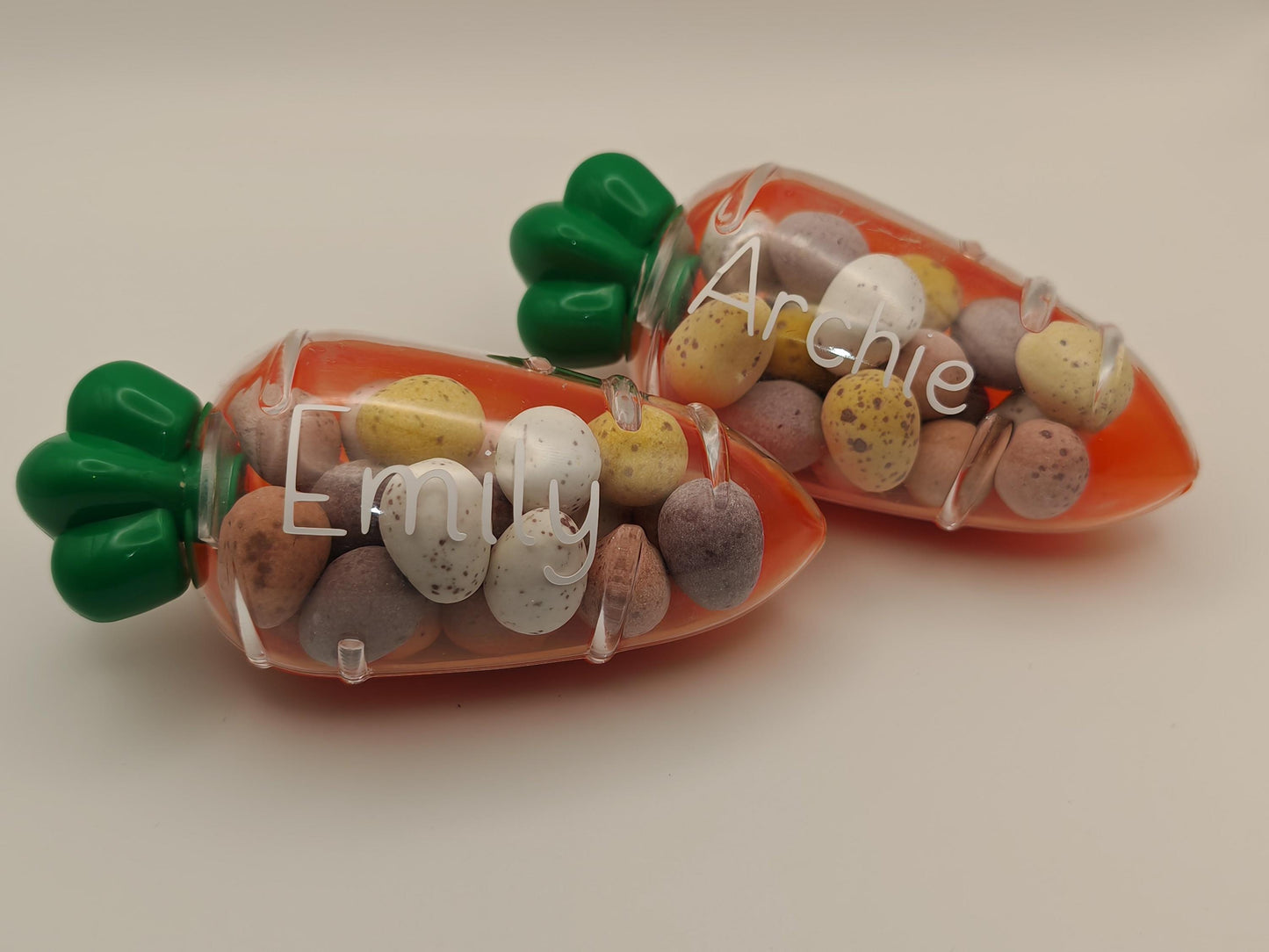 Personalised plastic Easter carrot - pre filled with Mini Eggs