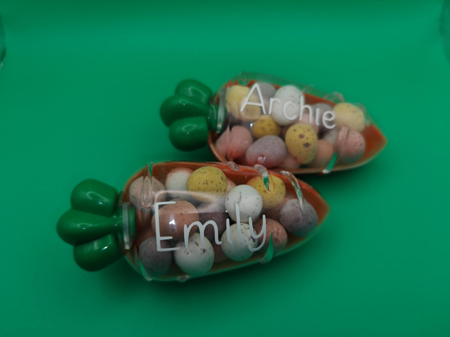 Personalised plastic Easter carrot - pre filled with Mini Eggs