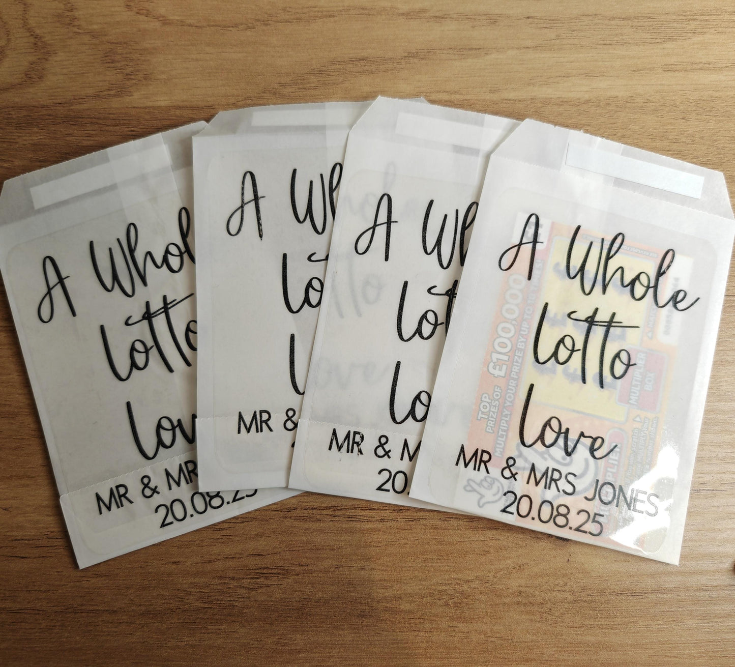 Scratch card holder wedding favours - glassine bags
