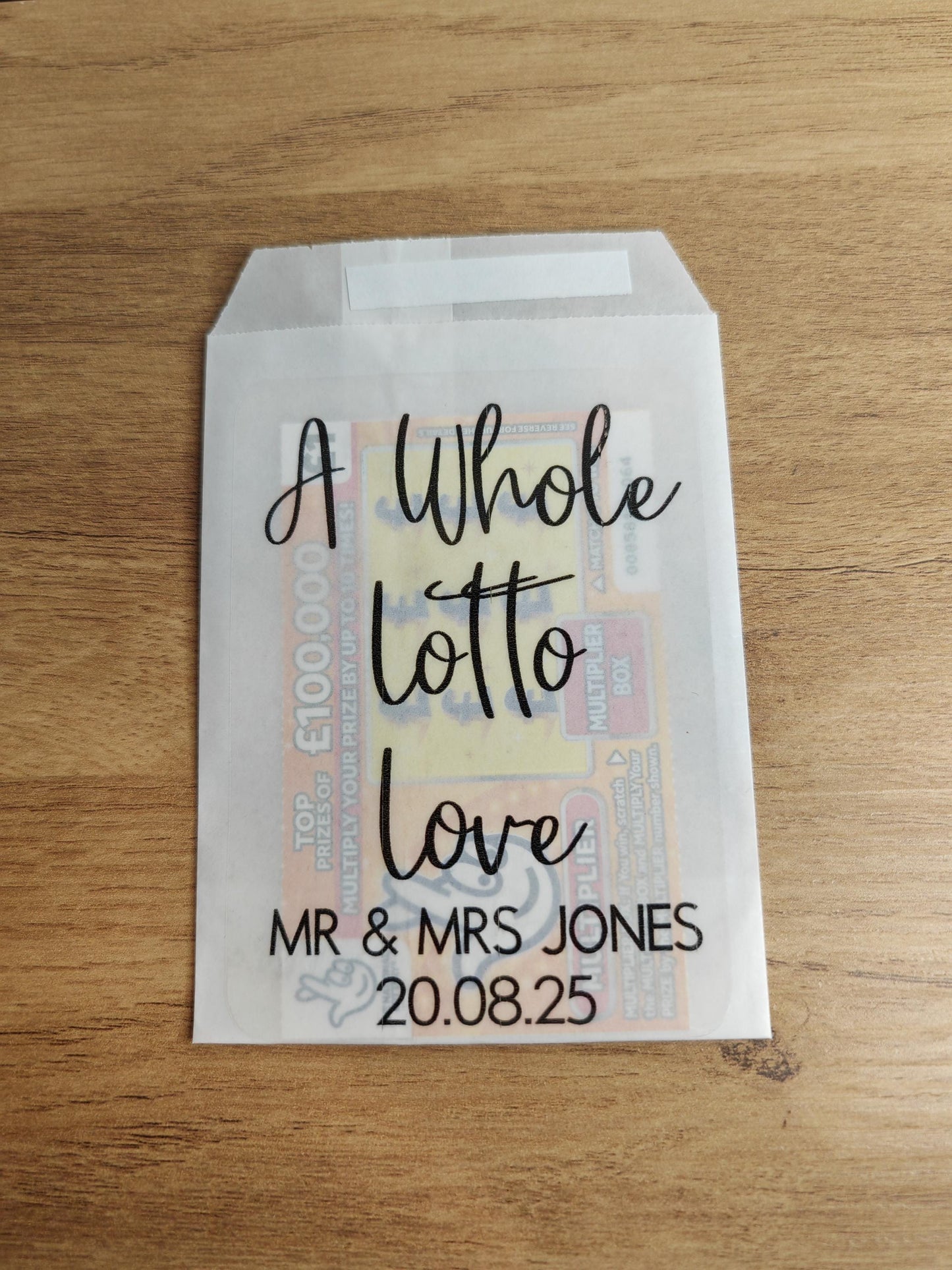 Scratch card holder wedding favours - glassine bags