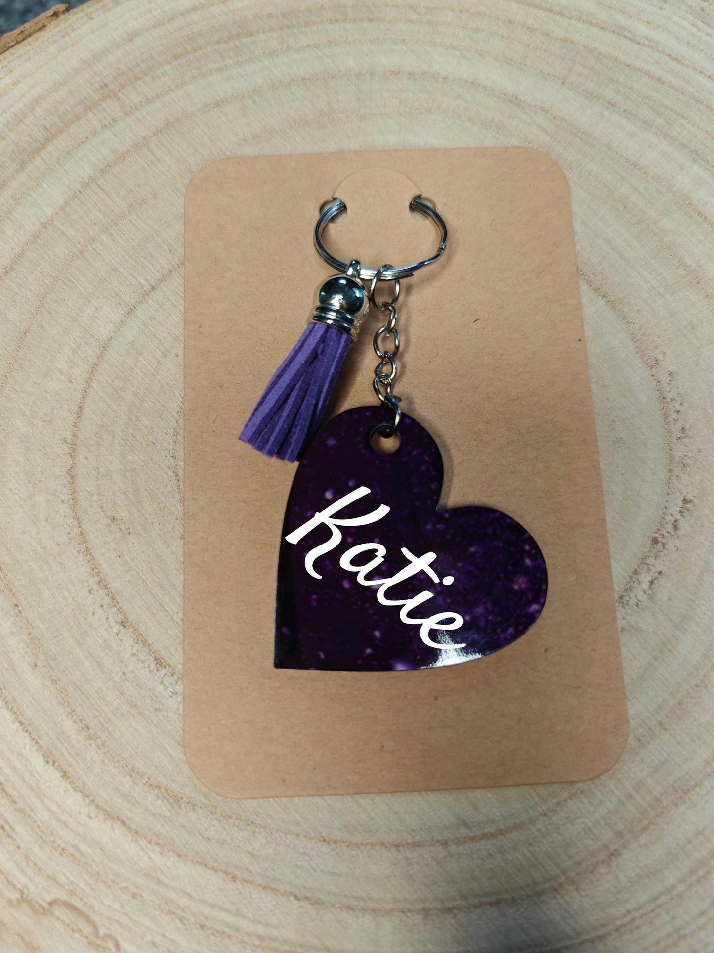 Key rings - Personalised Name with coloured tassle - Purple
