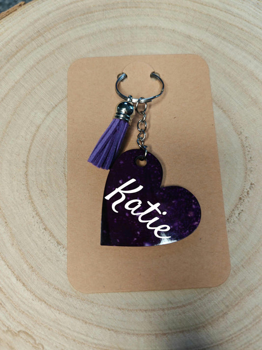 Key rings - Personalised Name with coloured tassle - Purple