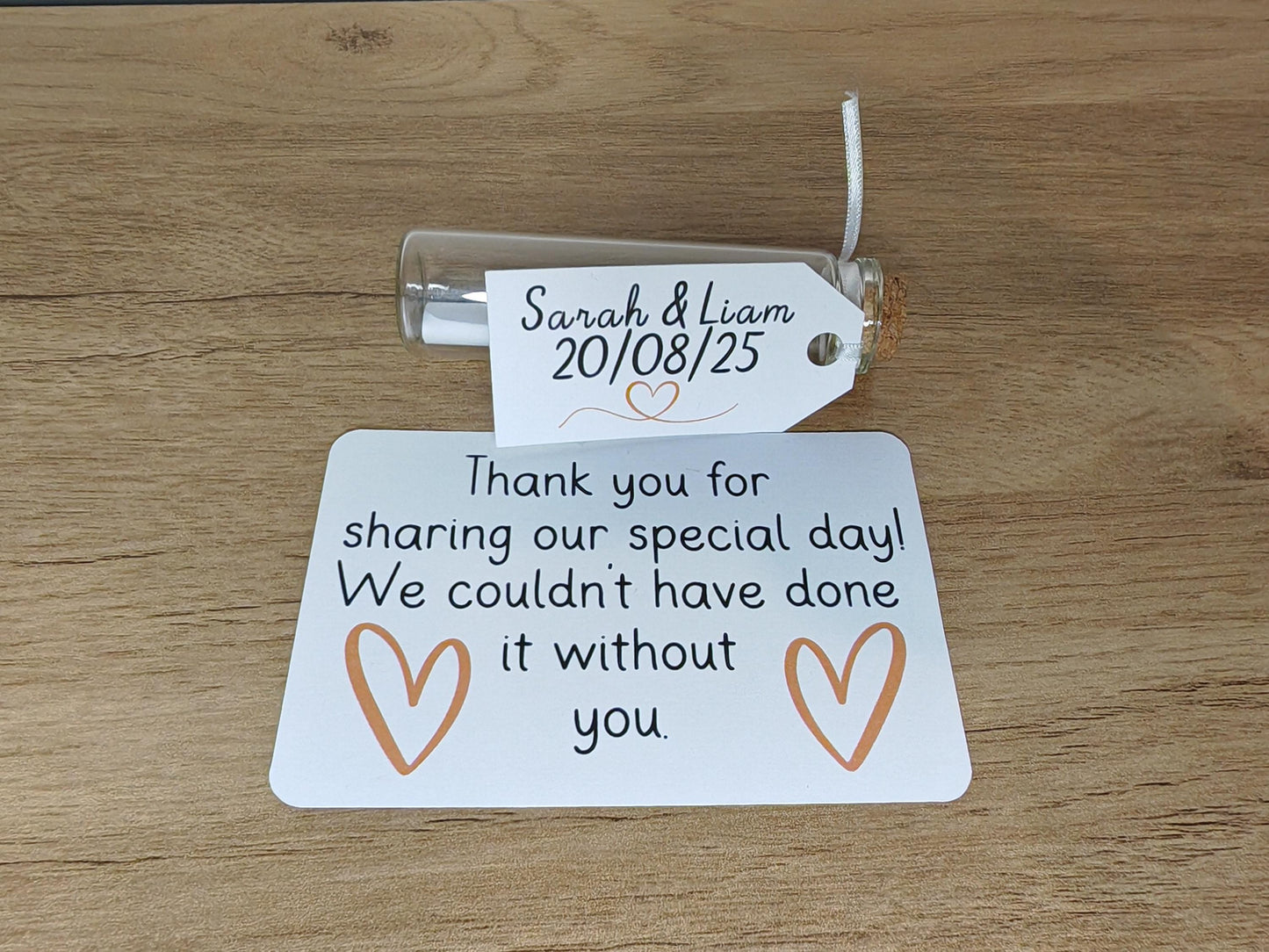 Message in a bottle - glass wedding favour with tag