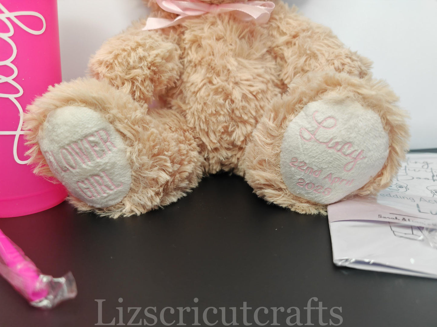 Page Boy / Flower girl gift set, Brown bear wedding gift with cold cup and activity book. Children's wedding gift