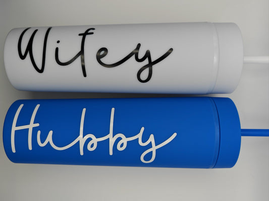 16oz - Skinny Tumbler - Hubby & Wifey set