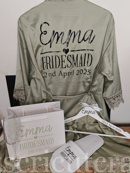Bride/Bridesmaid Bundle/Proposal gift or Thank you gift - Robe, Bag, Hanger & Spa slippers