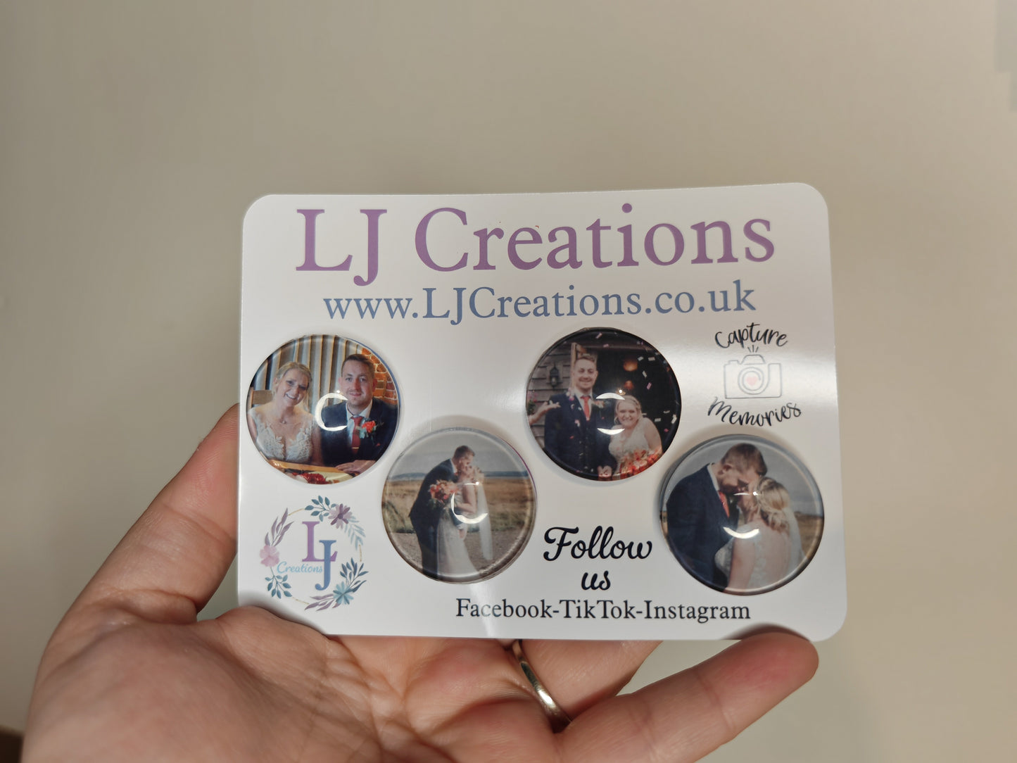 Personalised glass 30mm photo Cabochon Magnets - Set of 4 - Photo Gifts - Family photos - Memory Magnets