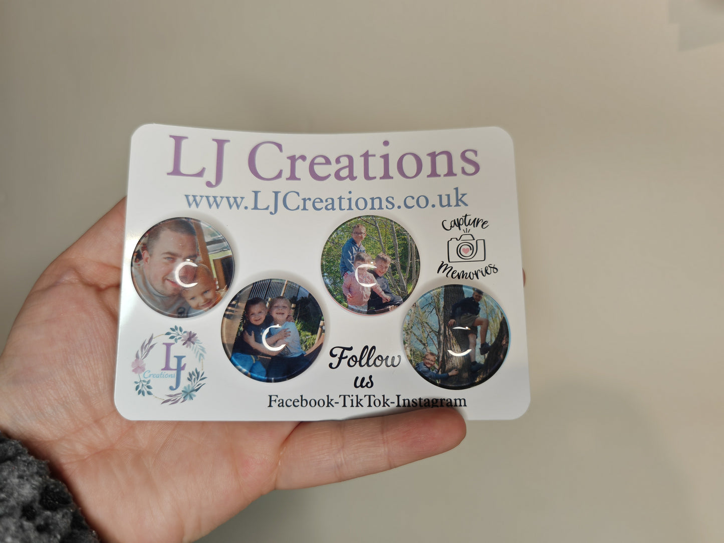 Personalised glass 30mm photo Cabochon Magnets - Set of 4 - Photo Gifts - Family photos - Memory Magnets