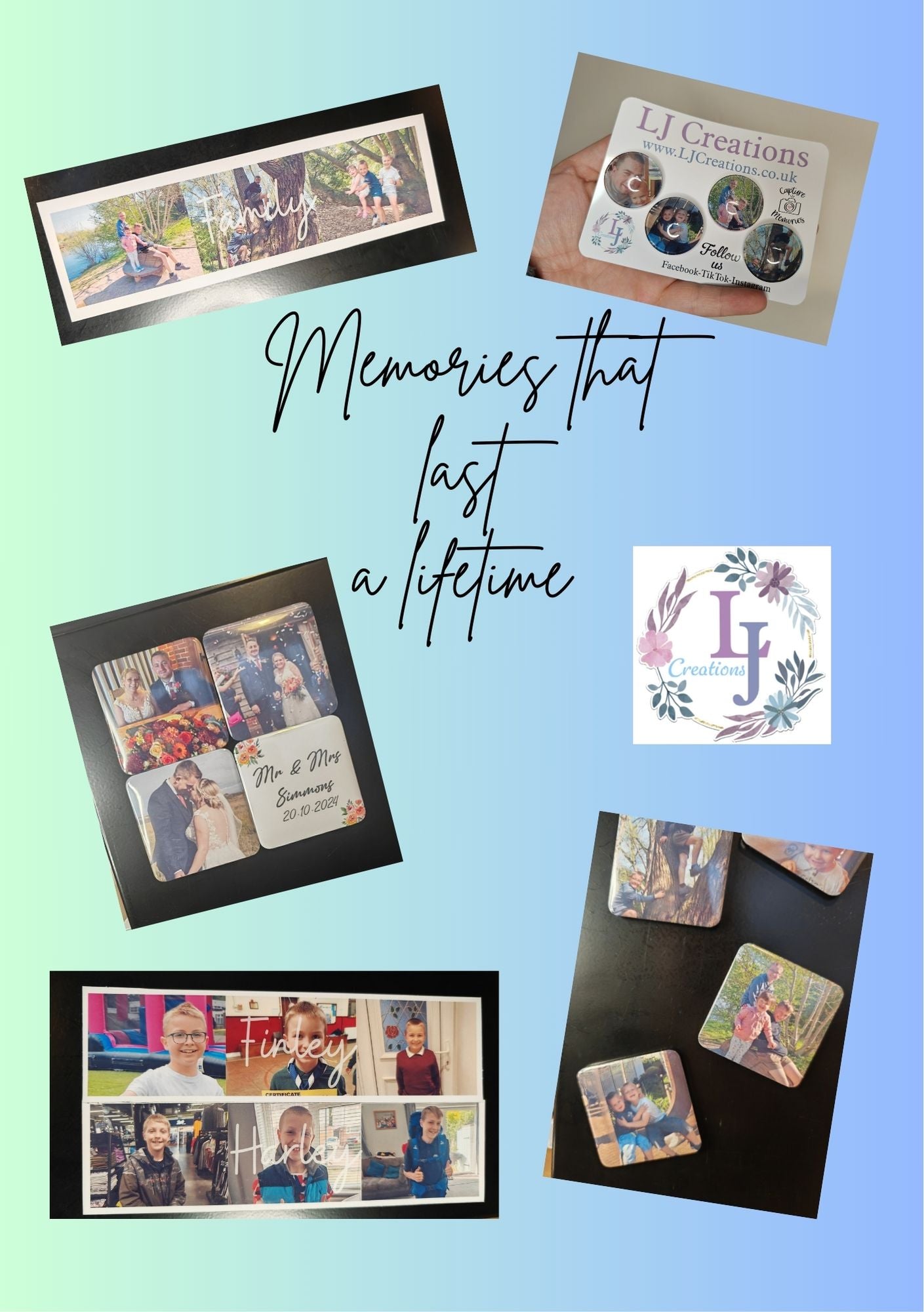 Personalised glass 30mm photo Cabochon Magnets - Set of 4 - Photo Gifts - Family photos - Memory Magnets