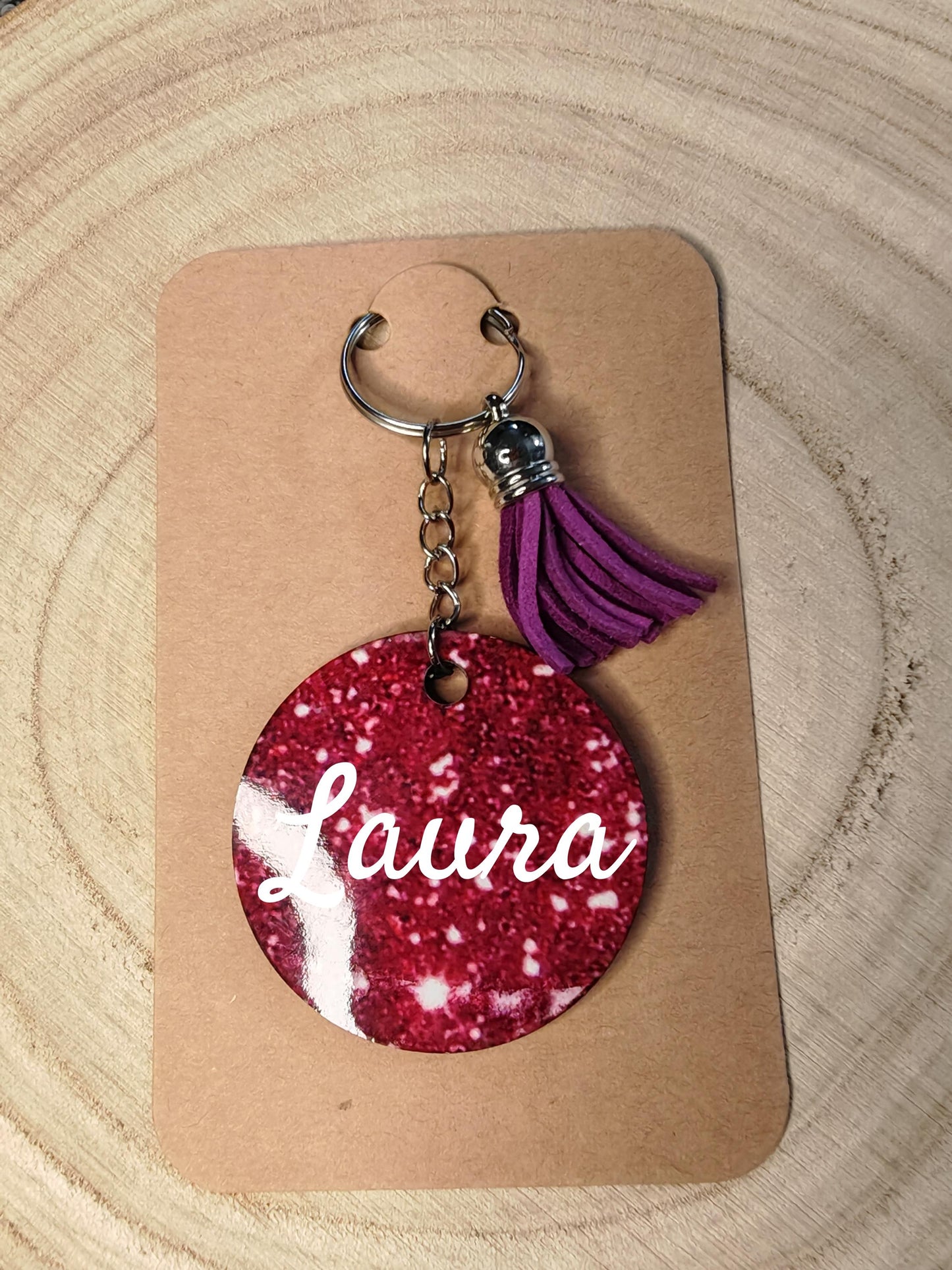 Key rings - Personalised Name with coloured tassle - Pink