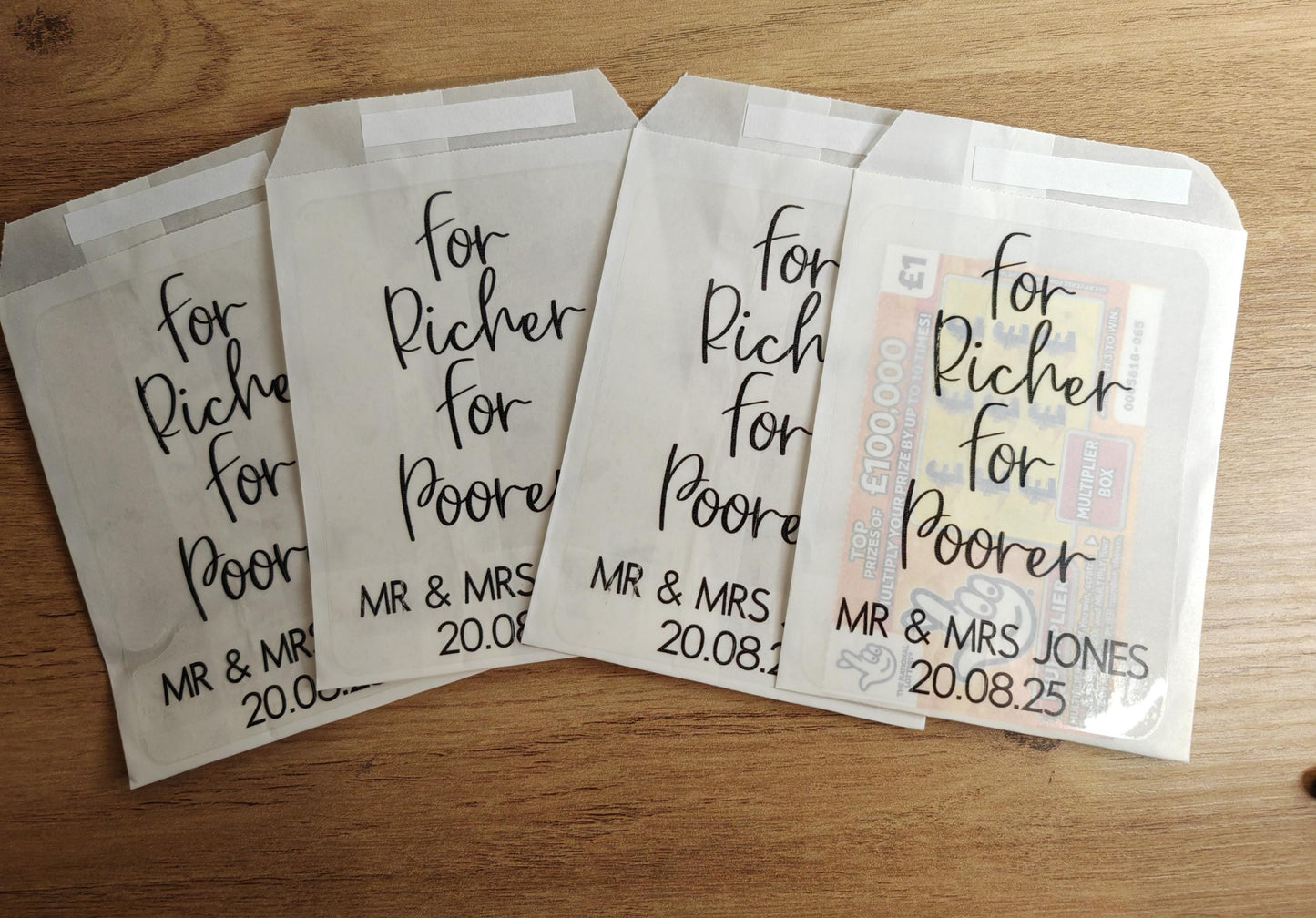 Scratch card holder wedding favours - glassine bags