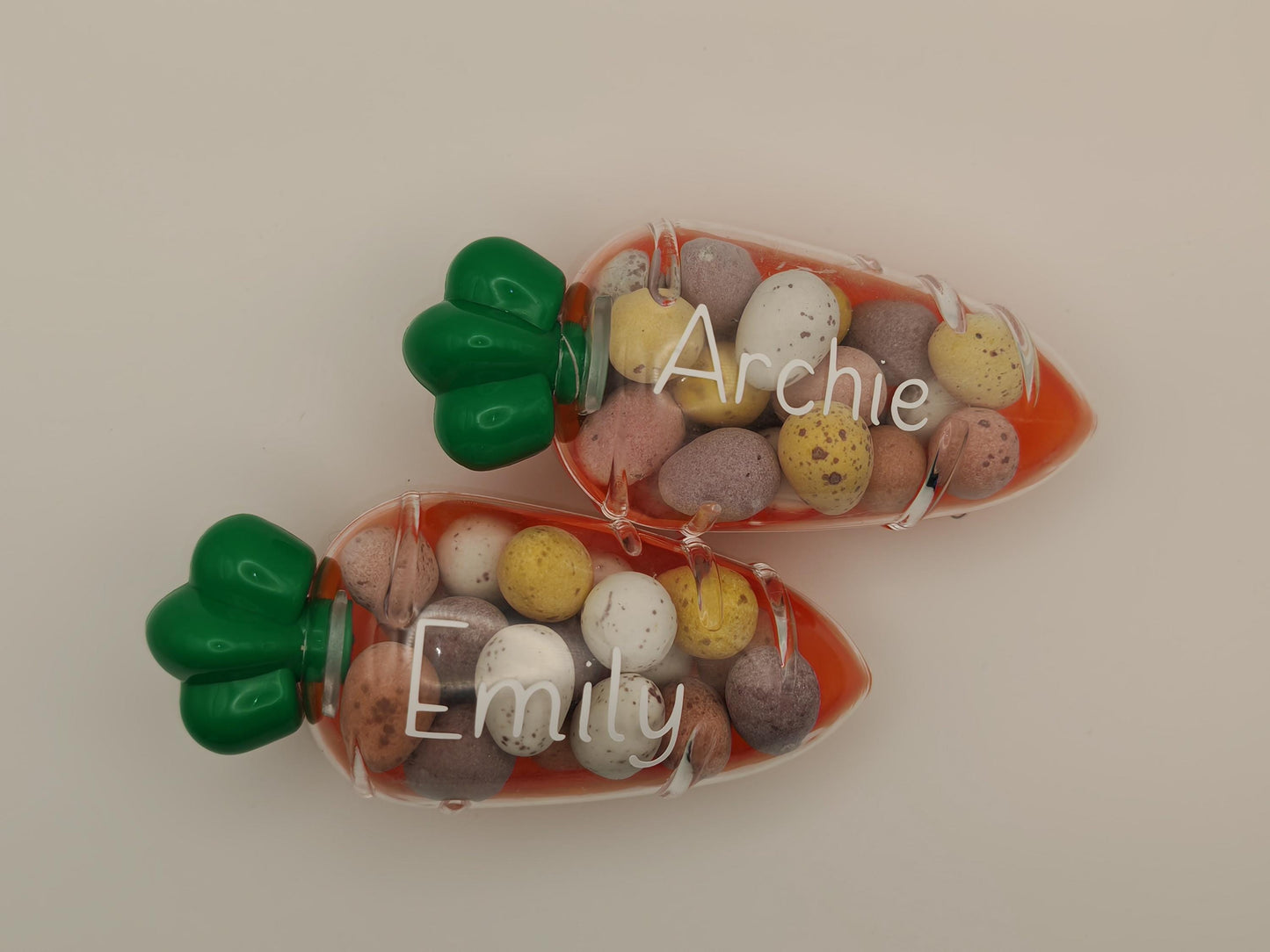 Personalised plastic Easter carrot - pre filled with Mini Eggs