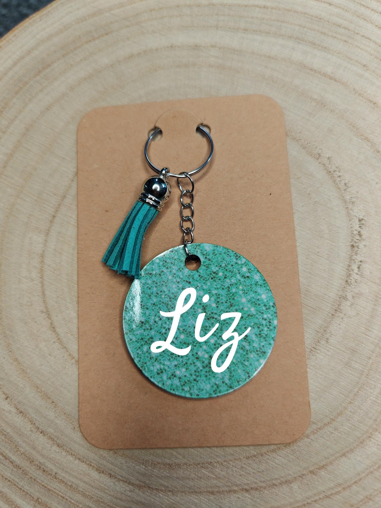 Key rings - Personalised Name with coloured tassle - Aqua