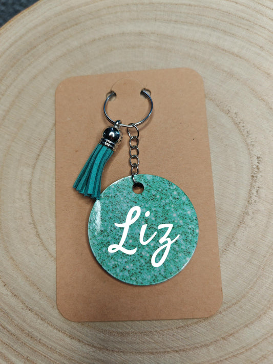 Key rings - Personalised Name with coloured tassle - Aqua