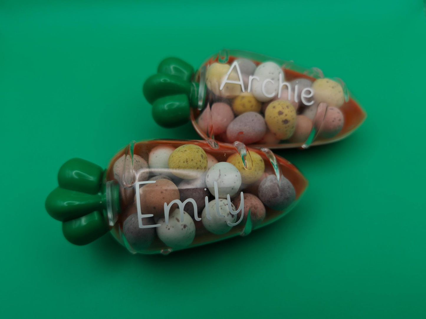 Personalised plastic Easter carrot - pre filled with Mini Eggs