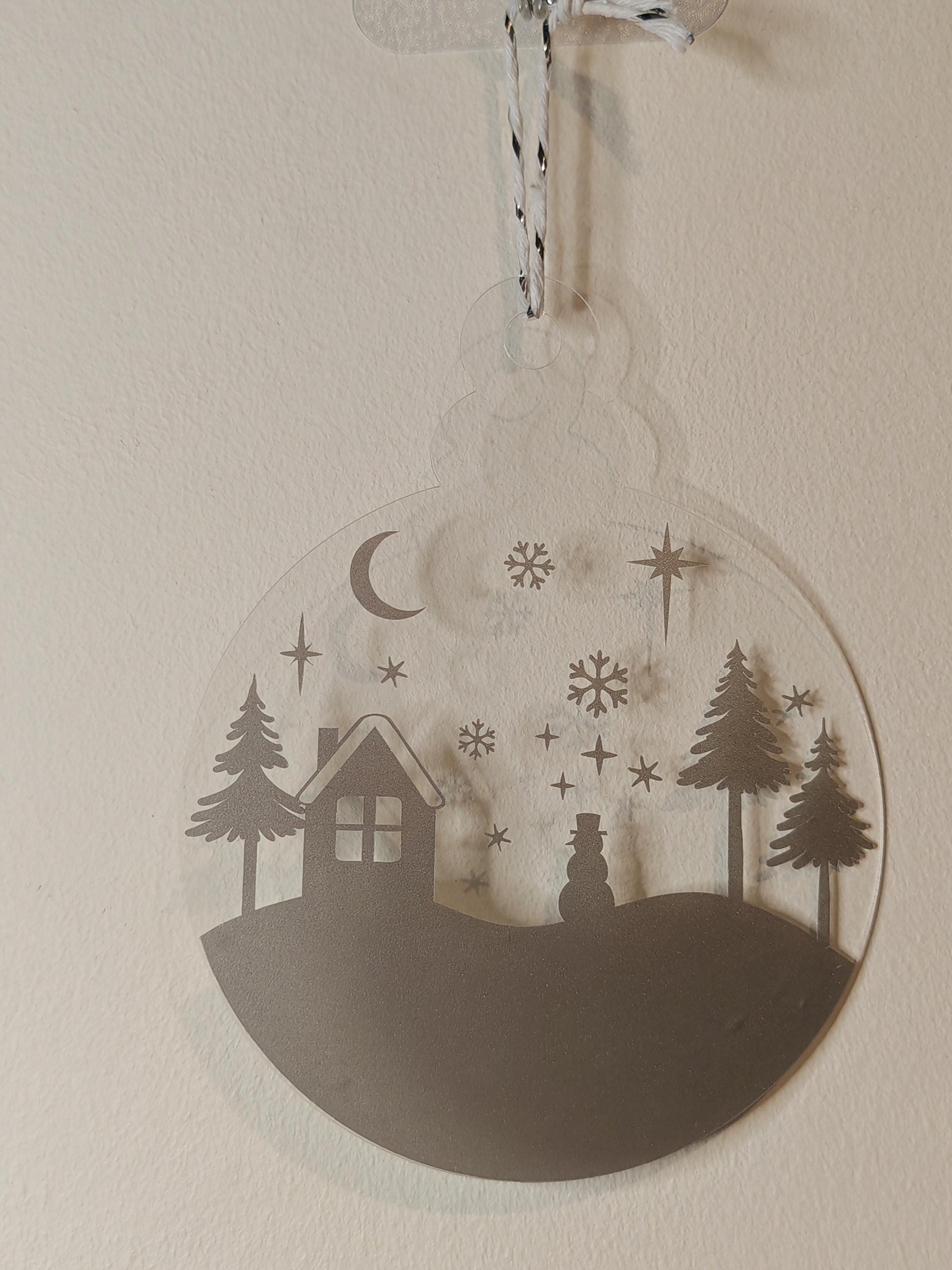 large 10cm Acrylic Bauble - Winter scene - silver