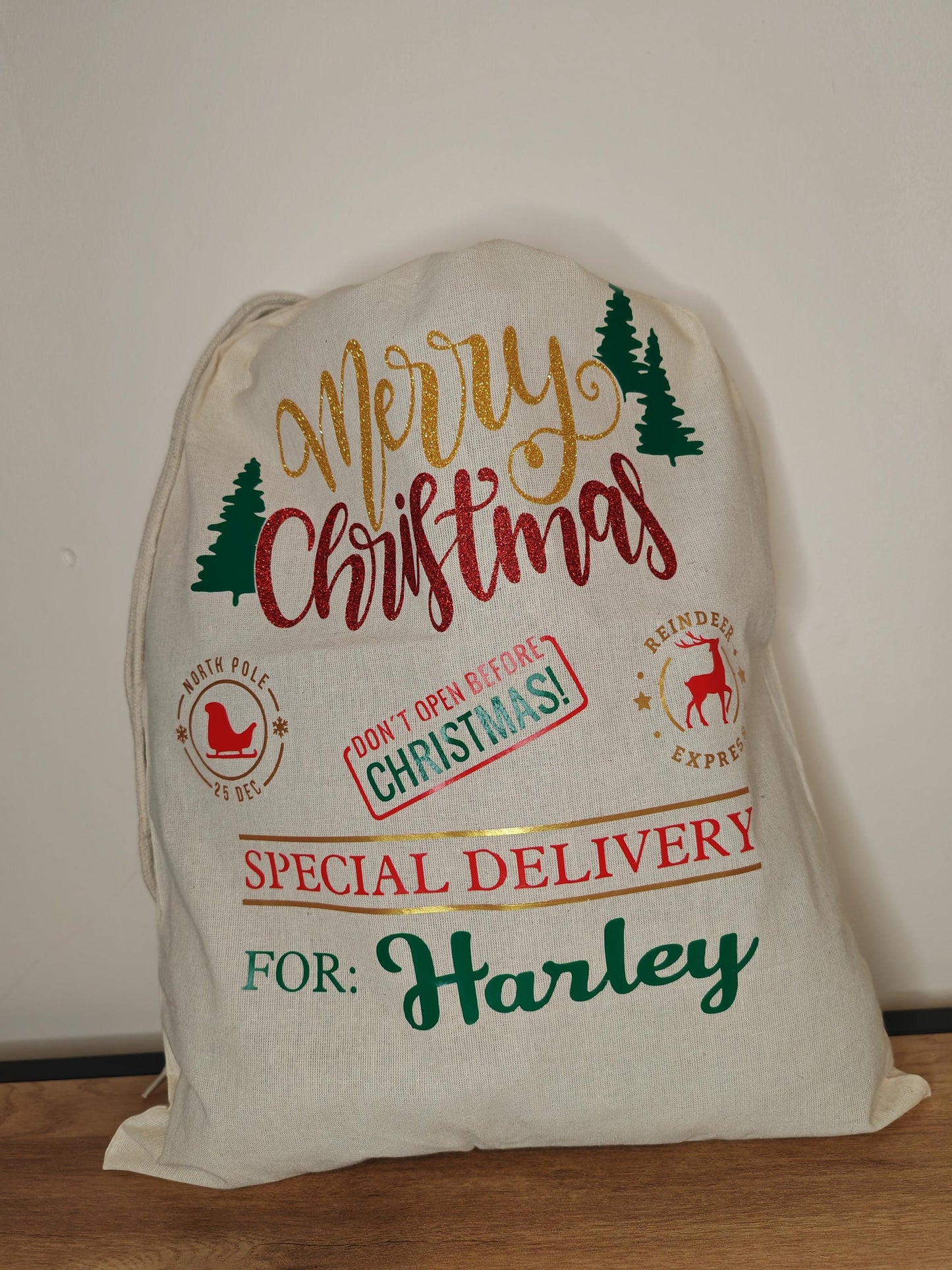 Personalised santa sack - christmas stocking, gift bag, christmas eve bag