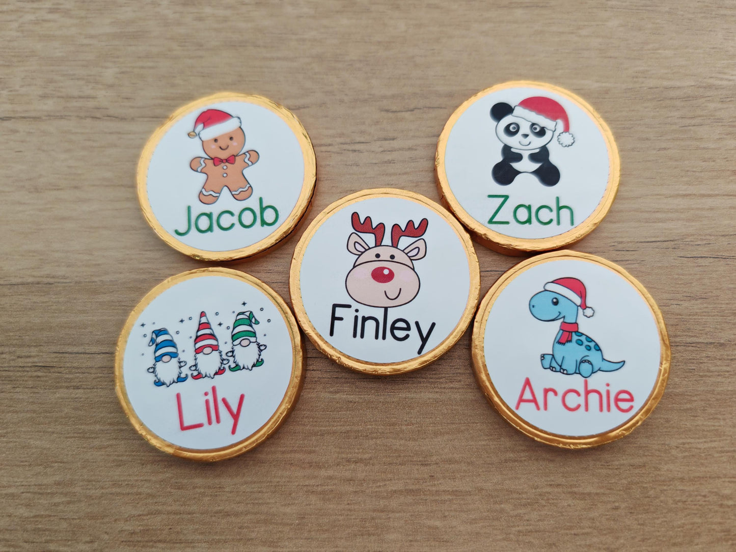 5 x Personalised chocolate coins, stocking filler, christmas eve box, christmas gifts