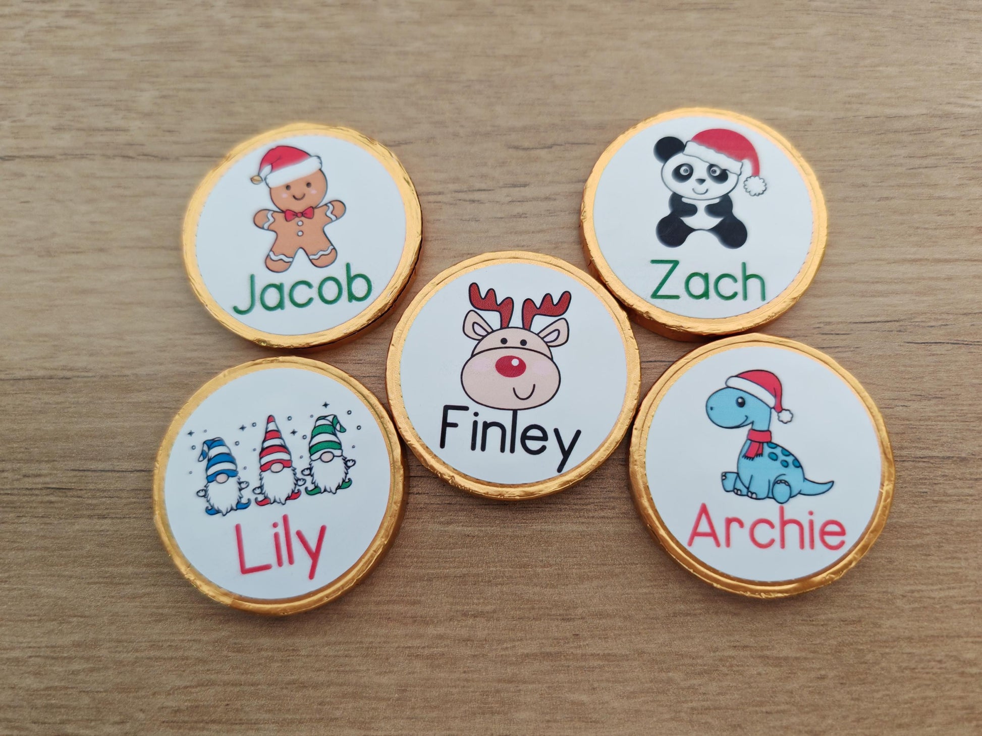 5 x Personalised chocolate coins, stocking filler, christmas eve box, christmas gifts