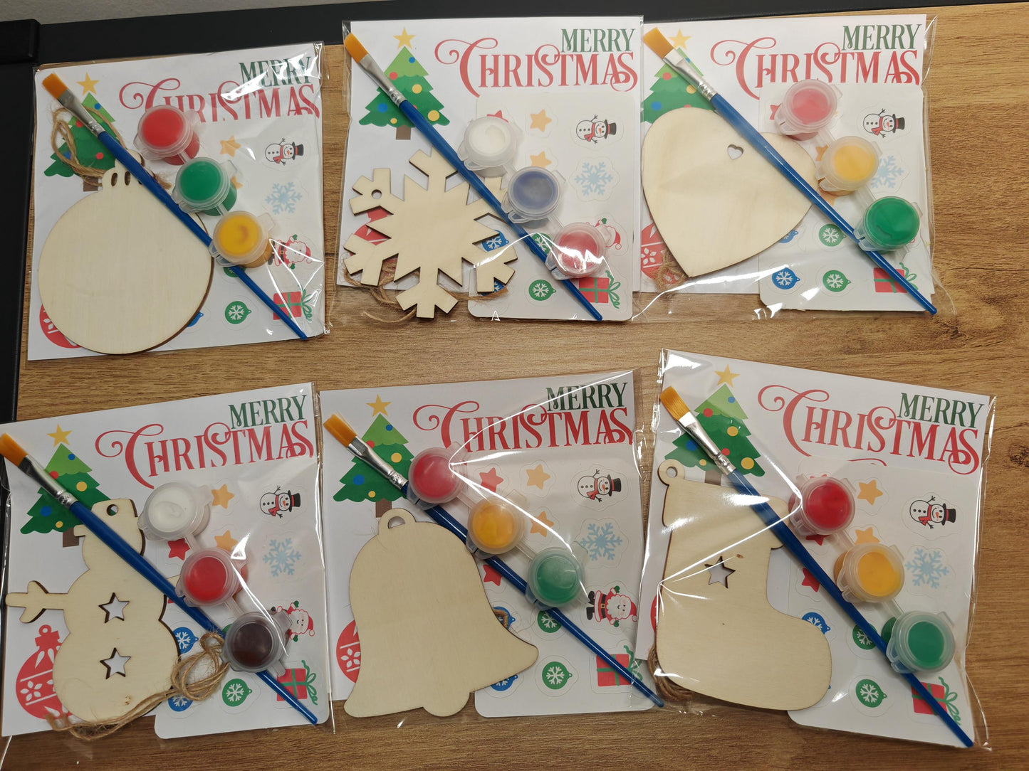 DIY christmas decoration set - wooden decoration, paintbrush, stickers, paint, string all included