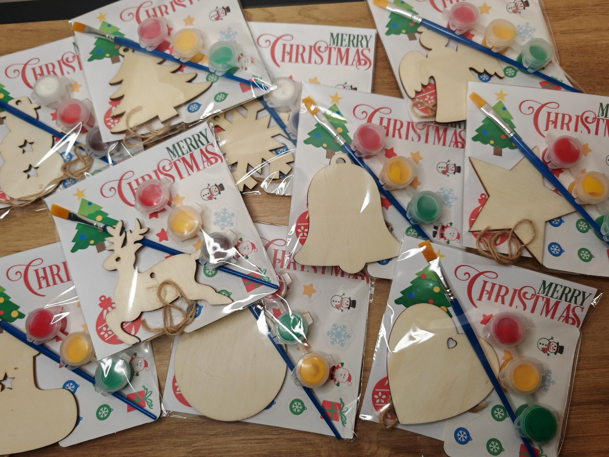 DIY christmas decoration set - wooden decoration, paintbrush, stickers, paint, string all included