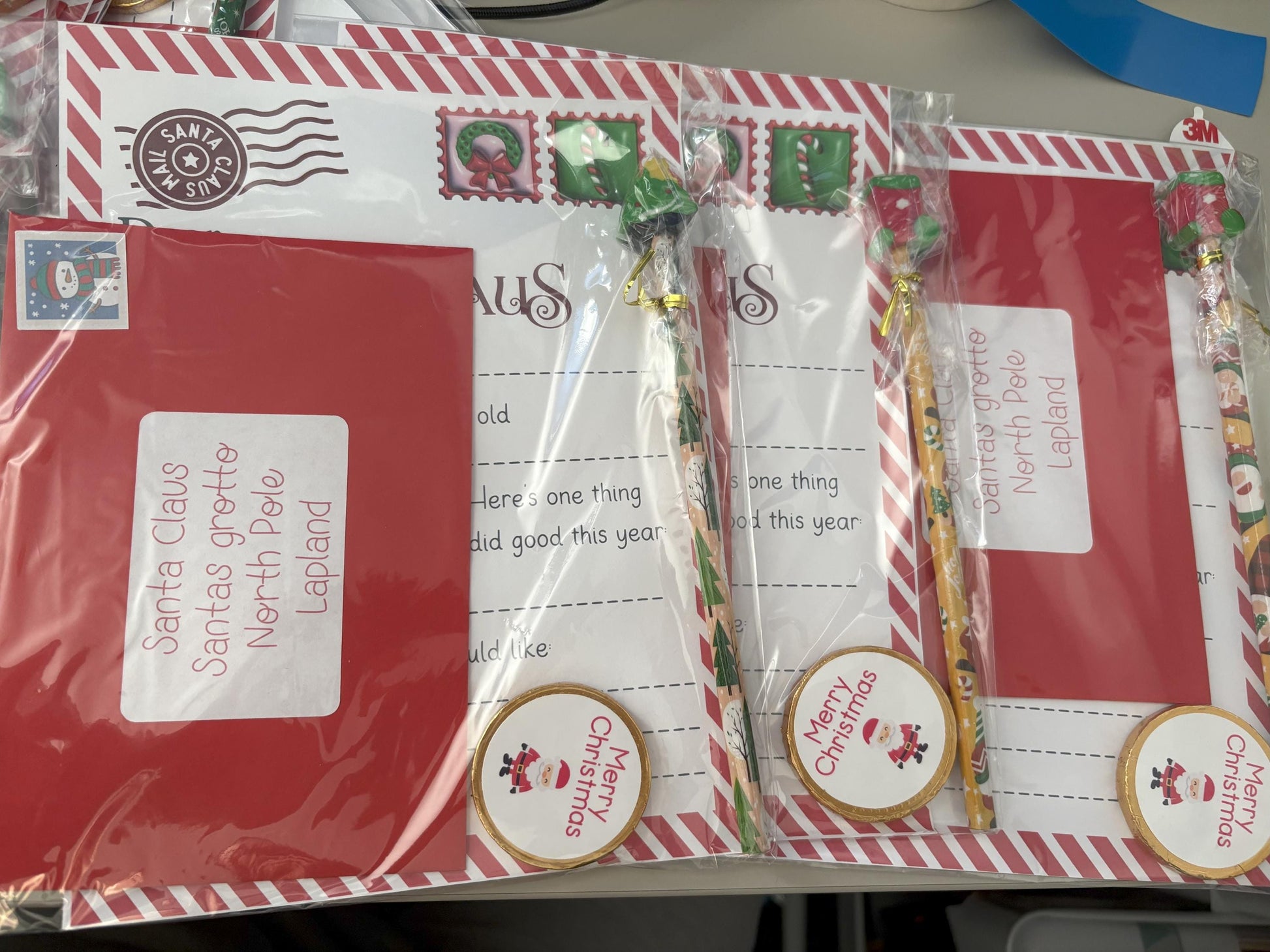 Write to santa letter set - letter, envelope, christmas themed pencil and a chocolate coin