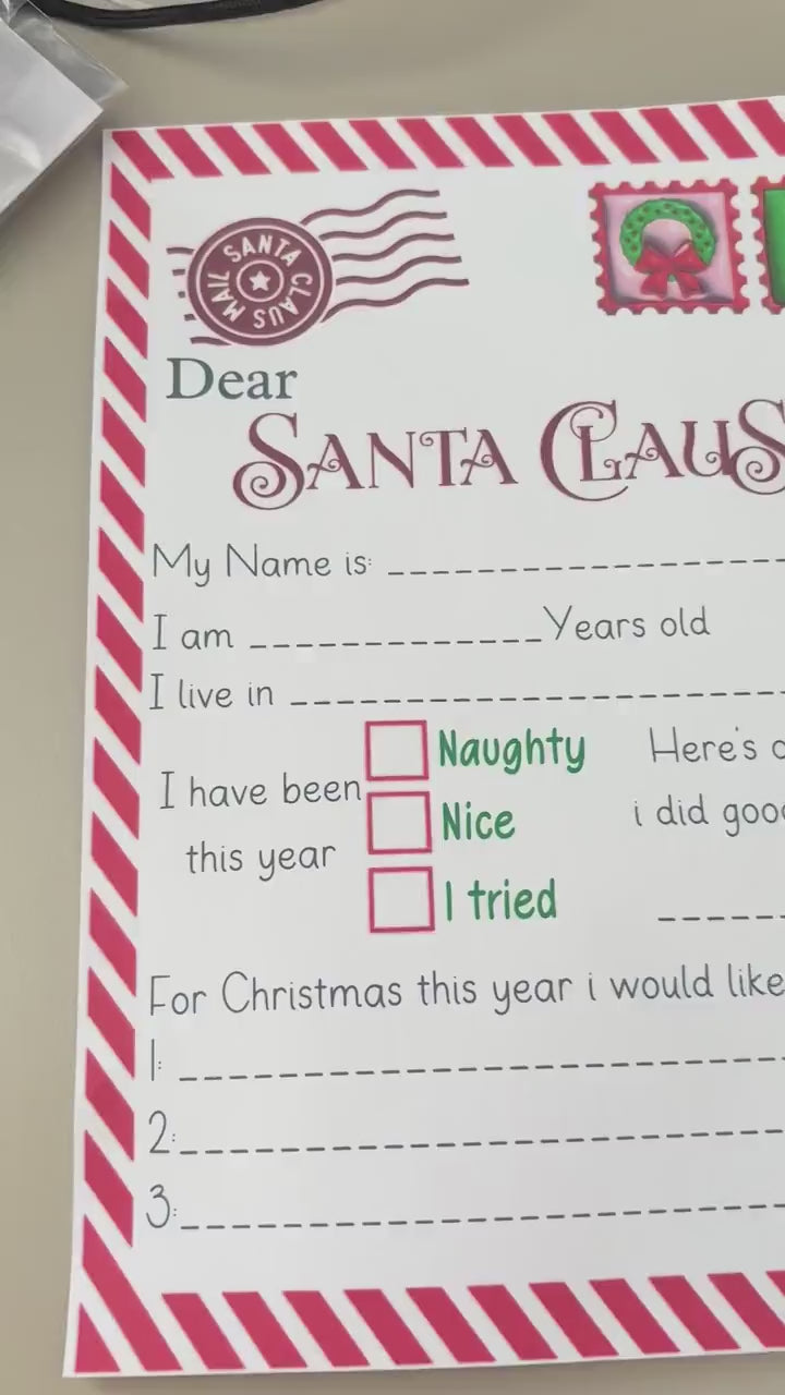 Write to santa letter set - letter, envelope, christmas themed pencil and a chocolate coin