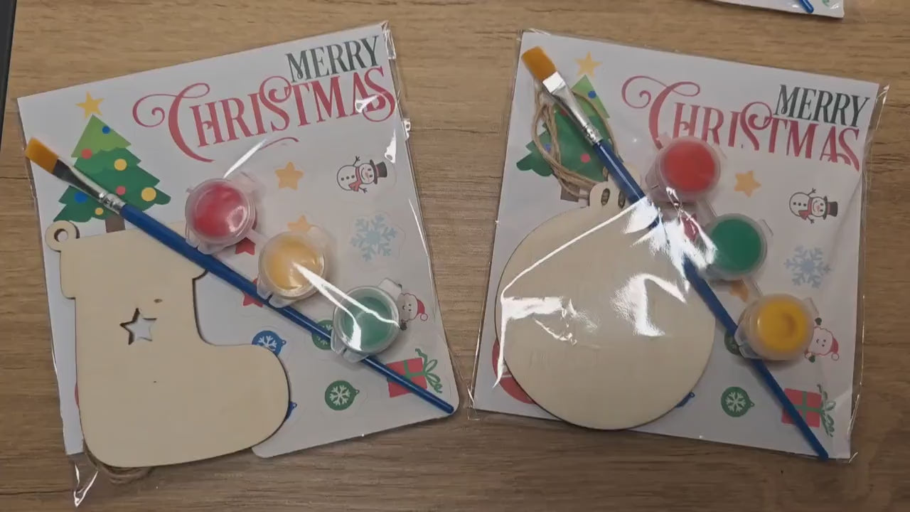 DIY christmas decoration set - wooden decoration, paintbrush, stickers, paint, string all included